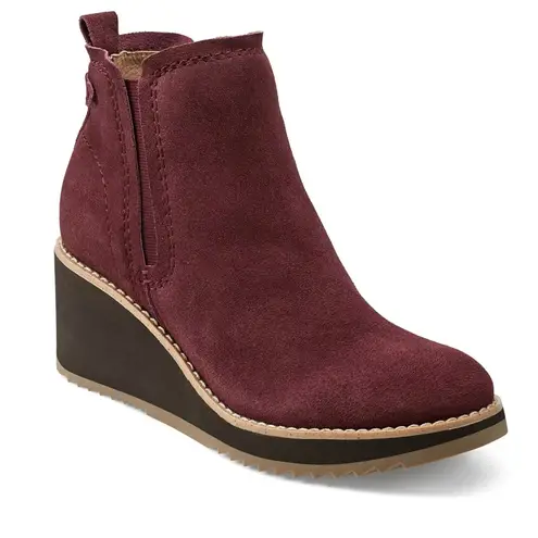 Women's Burgundy Suede Wedge Ankle Boots Size 8.5 Red
