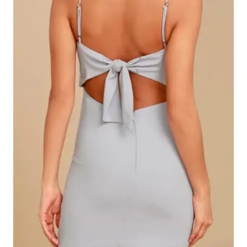 NWT Lulus TOAST TO LIFE Pearl Gray Crepe Back Tie Mini Dress Size Medium