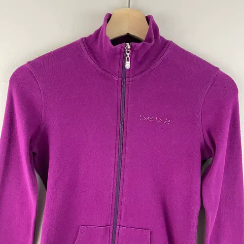 Bebe Vintage Y2K Purple Rhinestone Mockneck Pullover Full Zip Fitted Sweatshirt