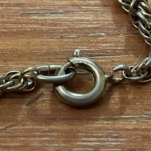 Vintage 12K Gold Filled Filigree Bar Rope Chain Bracelet with Center Diamond