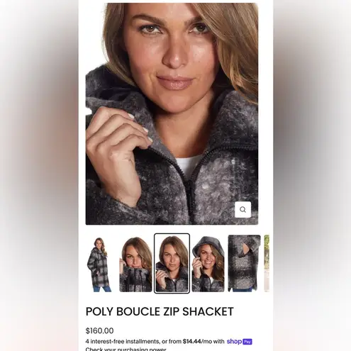 Weatherproof Ladies' poly Boucle zip Hooded shacket