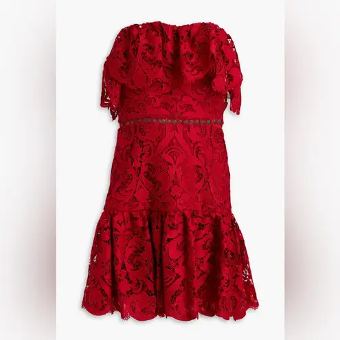 Monique Lhuillier ML
Strapless ruffled lace mini dress