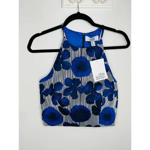 Badgley Mischka Belle Crop Top - Size 2 - New with Tags - Blue Silver Floral