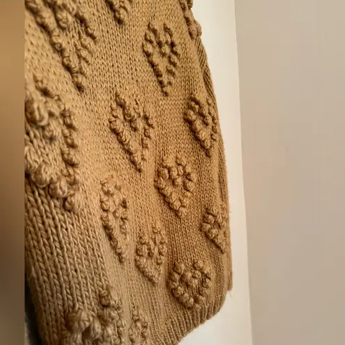 Chicwish Heart Knit Your Love V-Neck Sweater Size S/M Tan Chunky Bobble Pullover