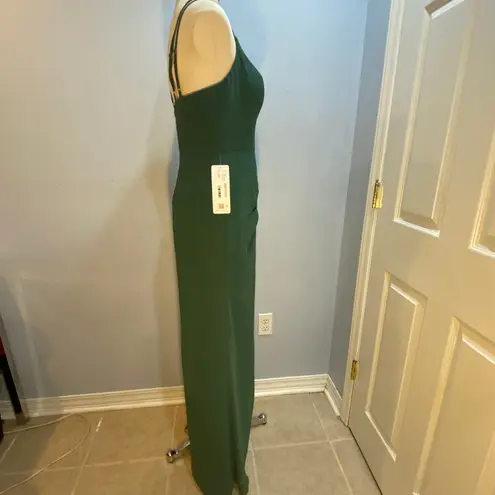 Azazie Leo Bridesmaid Dress Dark Green Formal Gown Ruched Slit Prom Award A6 NWT