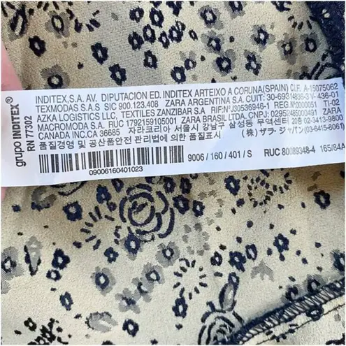 ZARA ‎ BASIC Z1975 Denim Off the Shoulder Dress Navy Blue w/ cream Floral Print