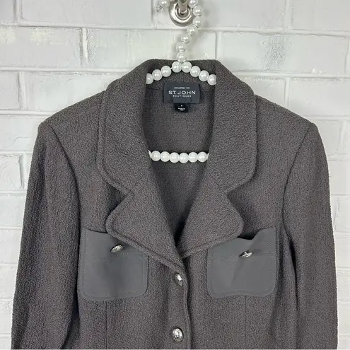 St. John Exclusive Chocolate Brown Utility Knit Jacket Size 8