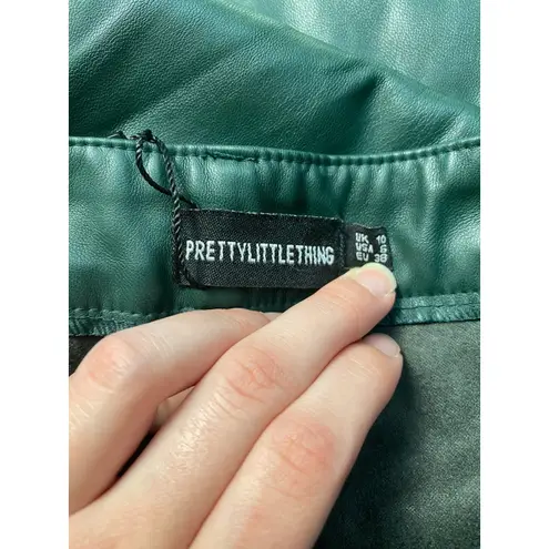 Pretty Little Thing NWT Bottle Green Faux Leather Wide Leg Pants Size 6