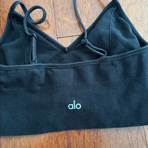 Alo Yoga  Ribbed Intrigue Bra – Black, Size Small