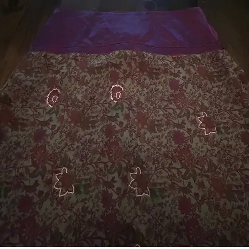 Soft Surroundings 100% Silk Maxi Boho Skirt Floral Embroidered Women's Size 10