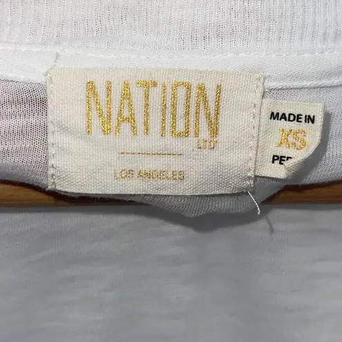 Nation Ltd Womens Puff Sleeves V-Neck Slub Pima Cotton Long Sleeve Top White XS