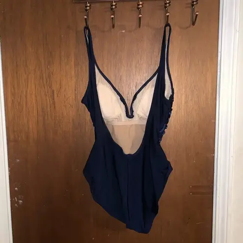 90s dark blue plunge swimsuit