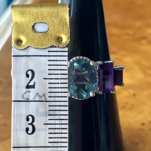 Teal Color Changing African Amethyst Ring Size 7 Silver