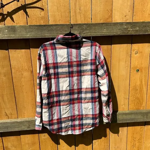 Long sleeve lightweight flannel plaid shirt sz medium red vintage button woman