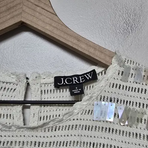 J.Crew Womens Crochet Ivory Short Sleeve Top Shirt Sequins Party Going Out Sz S