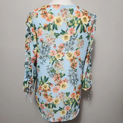 Belle Sky Bell Sky Light Blue Floral Ruffle Blouse Size Medium