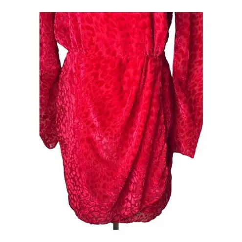 The Kooples Dress Women Large Red Velvet Animal Print Puff Sleeve Mini Party