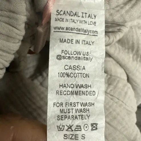 Scandal Italy Cassia Sz S Pull On Drawstring Elastic Beach Pants Side Button Tan