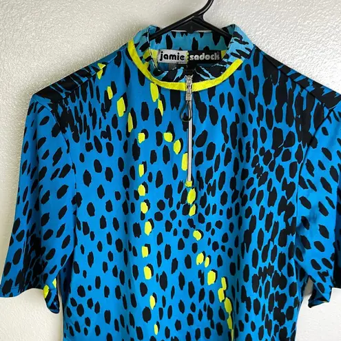 Jamie Sadock Womens Small Short Sleeve Top Blue Golf Animal Print Neon 1/4 Zip