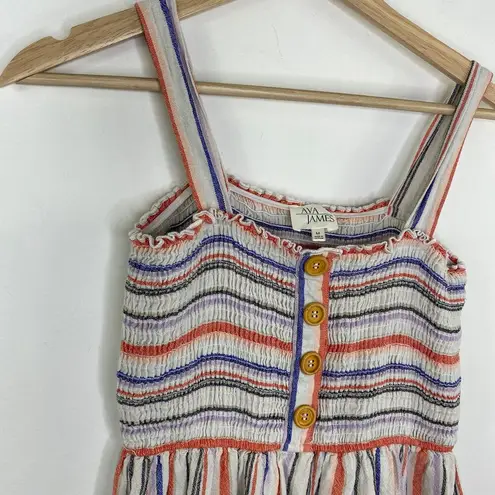 Ava James  White Multi-Color Striped Linen Blend Mini Dress Women's Size Medium M