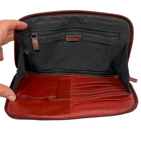 Vintage PERLINA Dark Red Leather Small Zip Top Handbag Purse