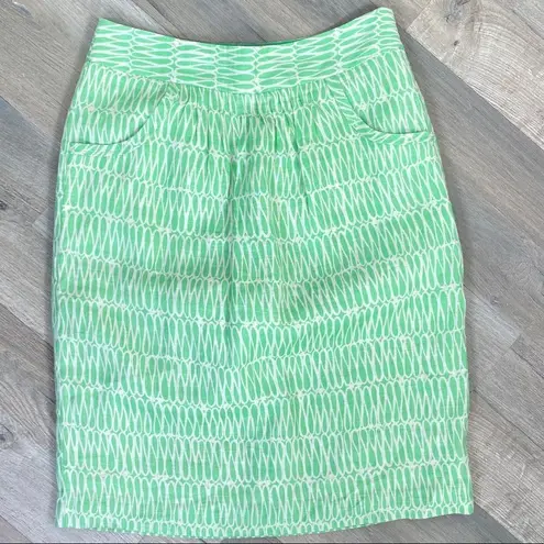 Boden Pintuck Printed Linen Skirt Green Ivory 6 Knee Length Green