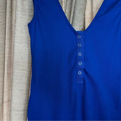 Free People  Take Me Out Ribbed Henley Bodysuit in Blue Size Medium