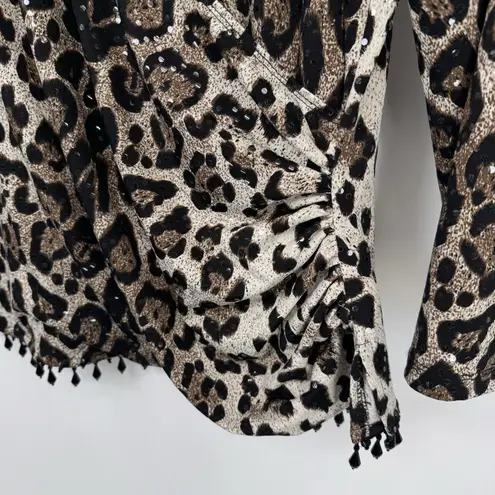 Vintage MSK Crossover Top Womens Small Brown Animal Print Mob Wife Beaded Sequin