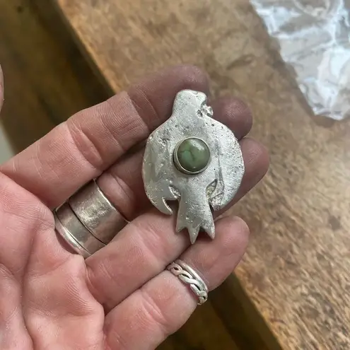 Turquoise and sterling sand casted eagle cuff bracelet Silver