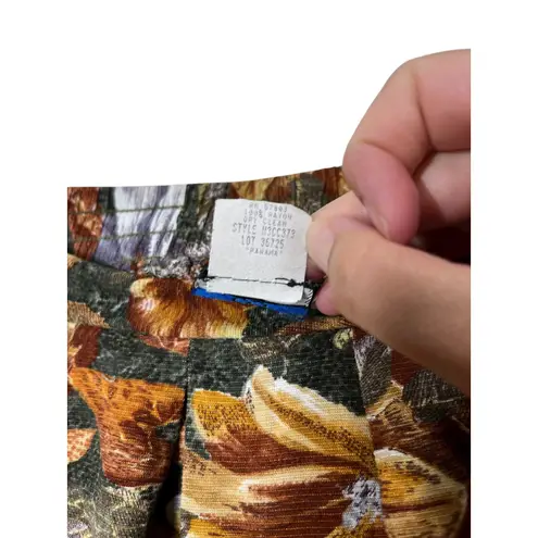 Vintage Panther Floral Midi Skirt Women's Size 16 Brown Green Pleated