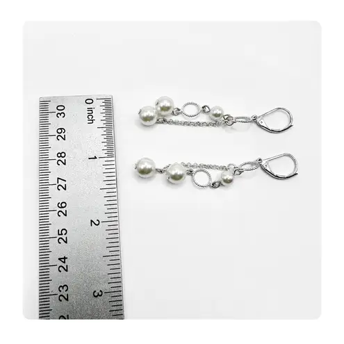 ★ Vintage Handmade Faux Pearls & Silver detail Dangling Earrings