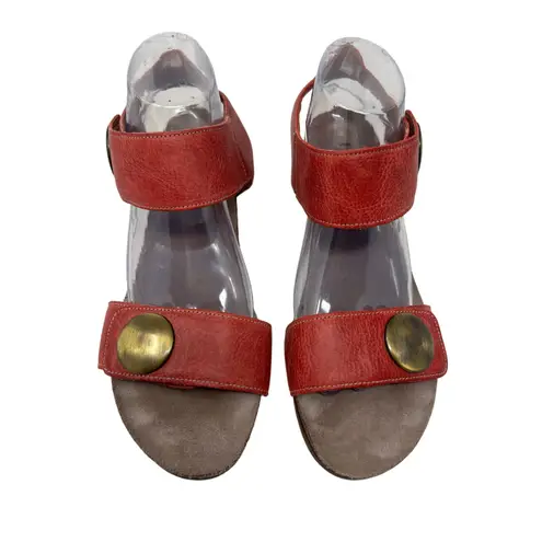 Taos Carousel Red Leather and Gold Wedge Comfort Sandals EU 41 Size 10