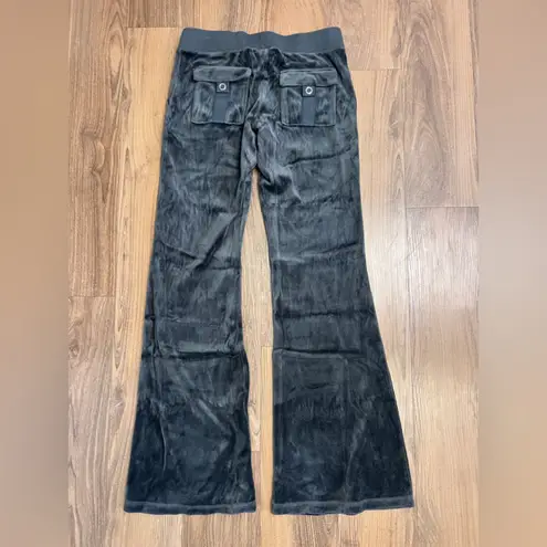 Juicy Couture  Charcoal Gray Y2K Flare Crown Velour Pants 90s Made in USA Vintage