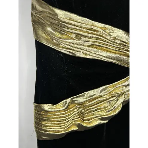 AJ Bari Black Gold Metallic Velvet Strapless Cocktail Party Dress 80s NWT Size 4