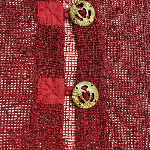 Katie Todd Cardigan Sweater M Medium Lagenlook Boxy Asymmetric Hem Open Knit Art Red