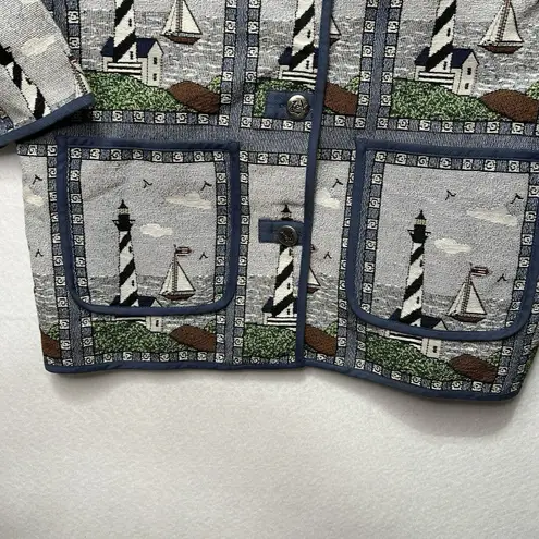 Blair Nautical Lighthouse Print Jacket Coastal Grandma Quilt Style Women Sz 2XL
