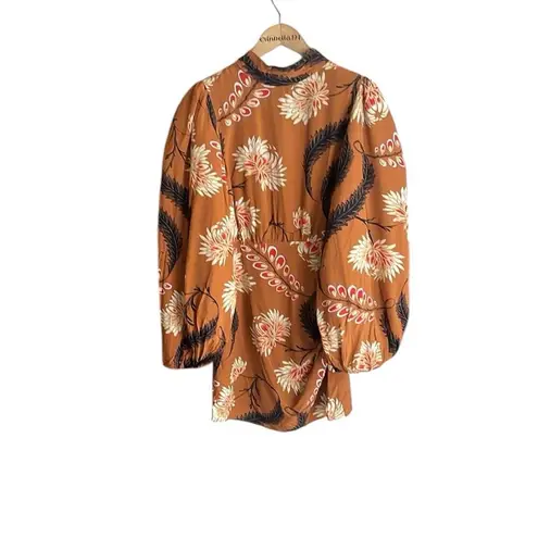 RHODE Luke Mini Dress Floral Brunette Kiku Grande Tan Size 10