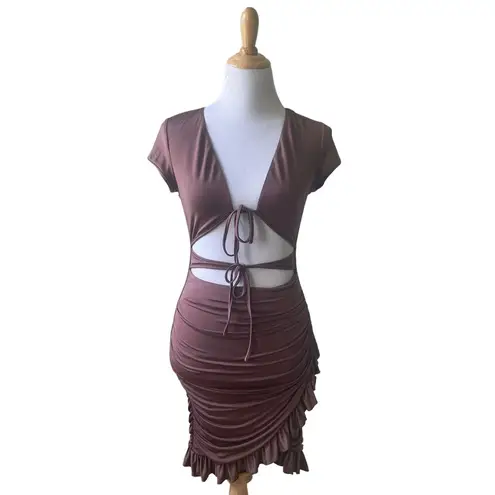 I am gia I.AM.GIA Brown Greta Ruffle Tie-front Mini Dress Size Medium