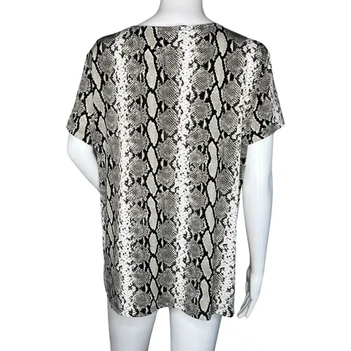 Ellen Tracy Shirt Womens Large Gray Black Snake Print Twist Front Rocker Edgy