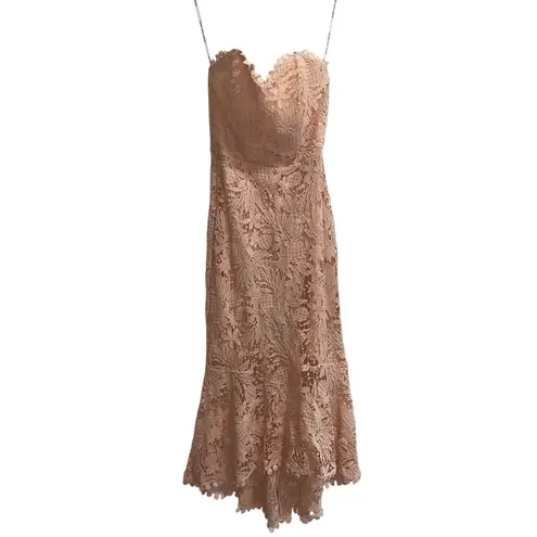 Maria Lucia Hohan. NWT Luri Strapless Pineapple Guipure Lace Midi Dress Marzipan