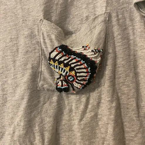 Denim & Supply Ralph Lauren Womens Ralph Lauren Denim & Supply Beaded Indian Head Gray‎ Tee Sz Large