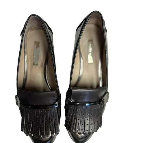 Louise et Cie Anthropologie Womens Patent Leather Kiltie Loafers Silver Size 6.5