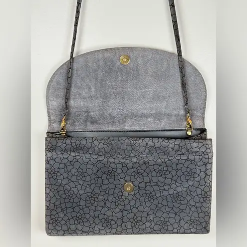 Vintage Marty Fuerst Detroit Suede Leather Purse Gray Floral Crossbody Clutch