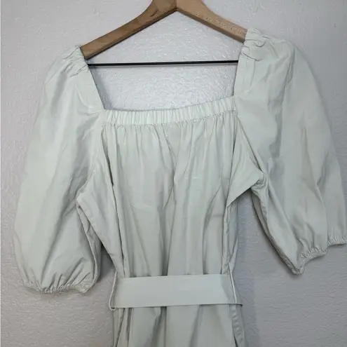 Faherty Khai Poplin Dress in Birch size Small Belted Puff Sleeve Tie Waist