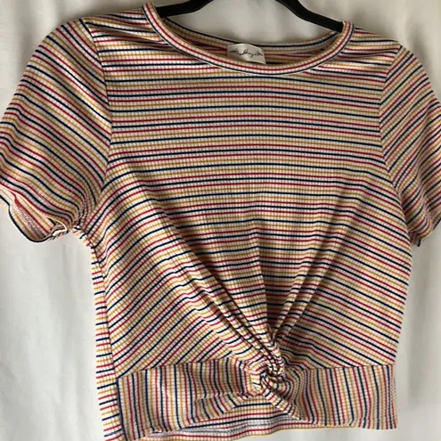Multicolored stripes short sleeves cropped top woman’s size small Red thumbnail 3