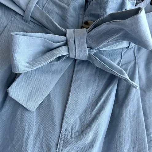 Good Luck Gem Paperbag High Waist Belted Shorts, Dusty Blue, Size Medium