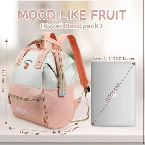 Backpack Laptop Peach Milk 15.6 Inch Women Men Water Resistant Bag Computer SR5