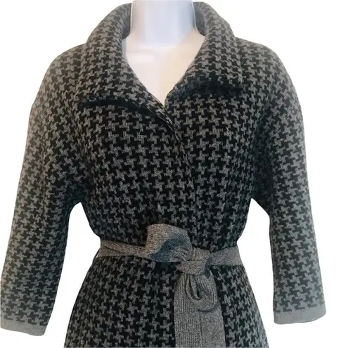 Chiara mente S wool blend longline houndstooth belted cardigan coat Gray