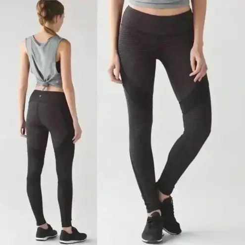 Lululemon  Conduit Tight Leggings Quiet Stripe Black Sports Yoga Workout Size 4