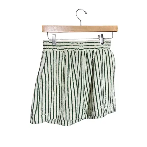 Sunday in Brooklyn Green Motif Scoop-Neck Terry Striped Cropped Set Size XS